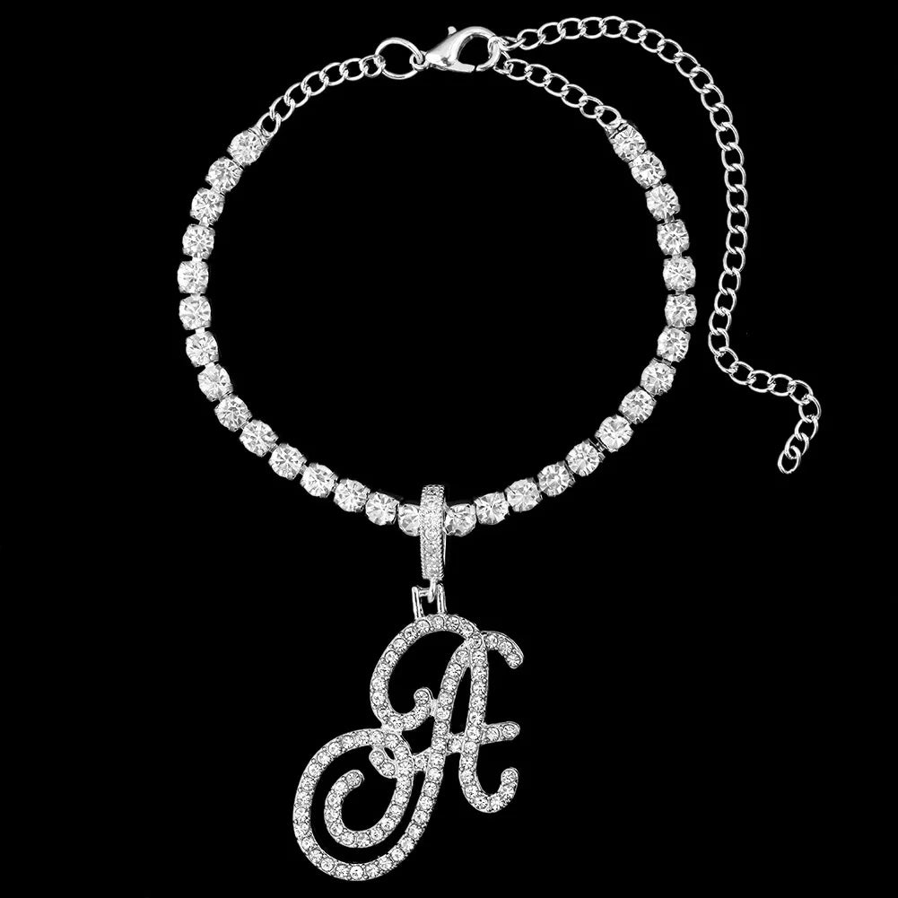 Personalized Cursive Letter Anklet – A-Z Initial Anklet with Sparkling Zircon Stones, Glam Statement Jewelry for Women