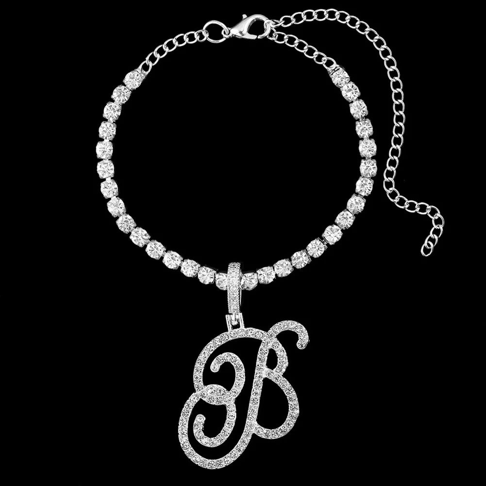 Personalized Cursive Letter Anklet – A-Z Initial Anklet with Sparkling Zircon Stones, Glam Statement Jewelry for Women