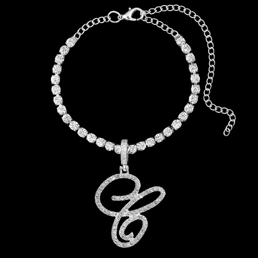 Personalized Cursive Letter Anklet – A-Z Initial Anklet with Sparkling Zircon Stones, Glam Statement Jewelry for Women