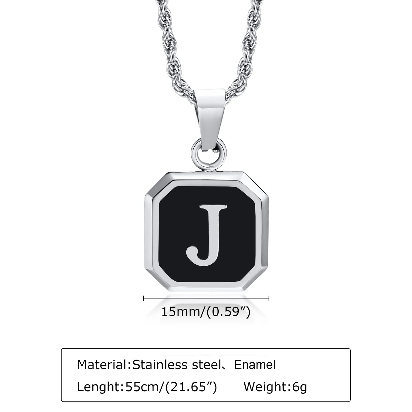 Men’s Initial Letter Necklace – Stainless Steel A-Z Pendant on Rope Chain