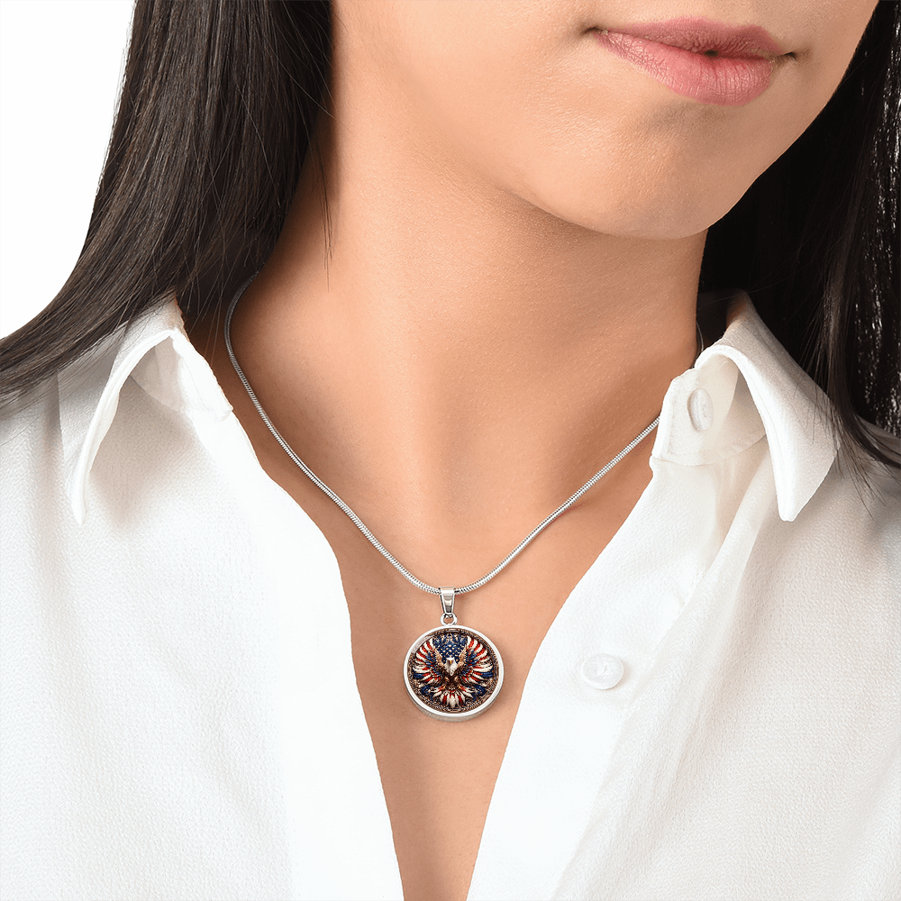 Patriotic Eagle Round Pendant Necklace