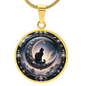 Cat and the Moon Round Pendant Necklace