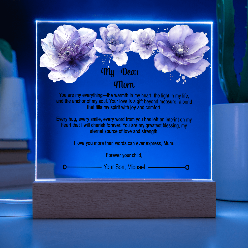 Personalized Mom Acrylic Plaque Keepsake , Gift to the Best Mother, Gifts from Son to Mom, Unique Birthday ,Christmas Gift for Mom