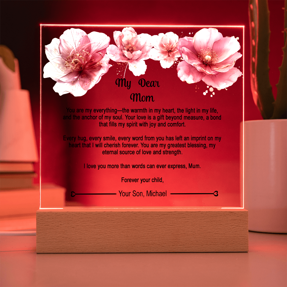 Personalized Mom Acrylic Plaque Keepsake , Gift to the Best Mother, Gifts from Son to Mom, Unique Birthday ,Christmas Gift for Mom