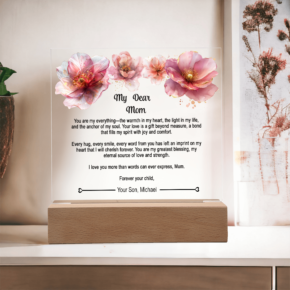 Personalized Mom Acrylic Plaque Keepsake , Gift to the Best Mother, Gifts from Son to Mom, Unique Birthday ,Christmas Gift for Mom