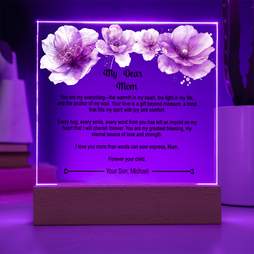 Personalized Mom Acrylic Plaque Keepsake , Gift to the Best Mother, Gifts from Son to Mom, Unique Birthday ,Christmas Gift for Mom