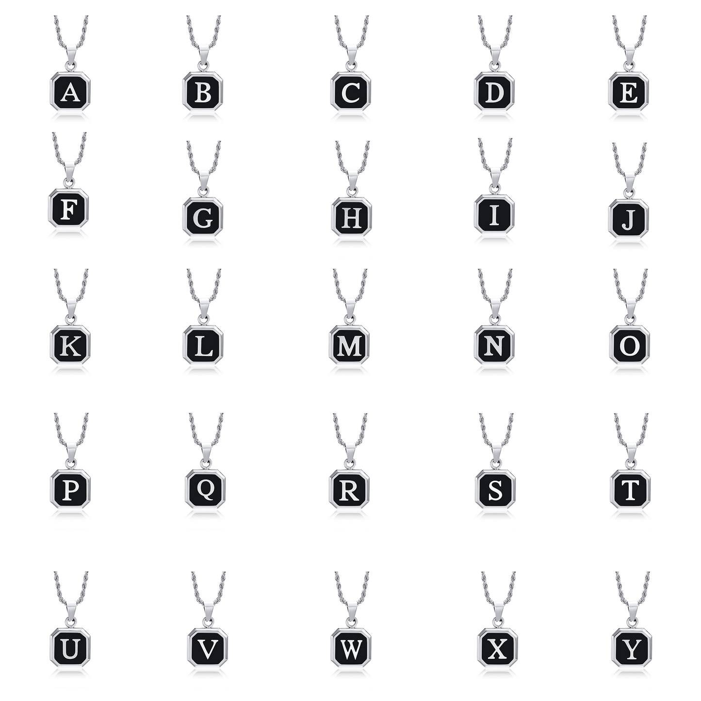 Men’s Initial Letter Necklace – Stainless Steel A-Z Pendant on Rope Chain