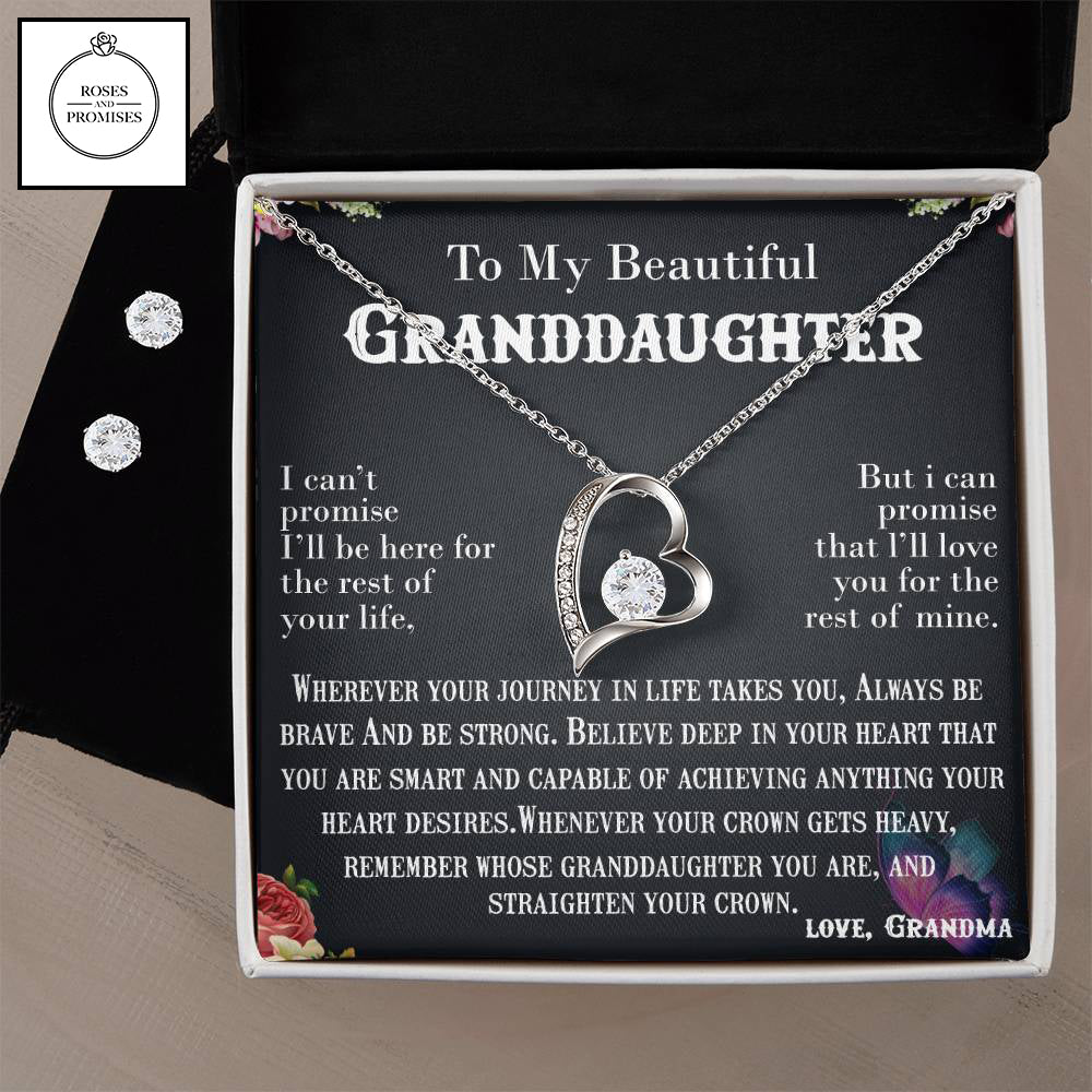 To My Beautiful Granddaughter Heart Necklace and Earrings Set