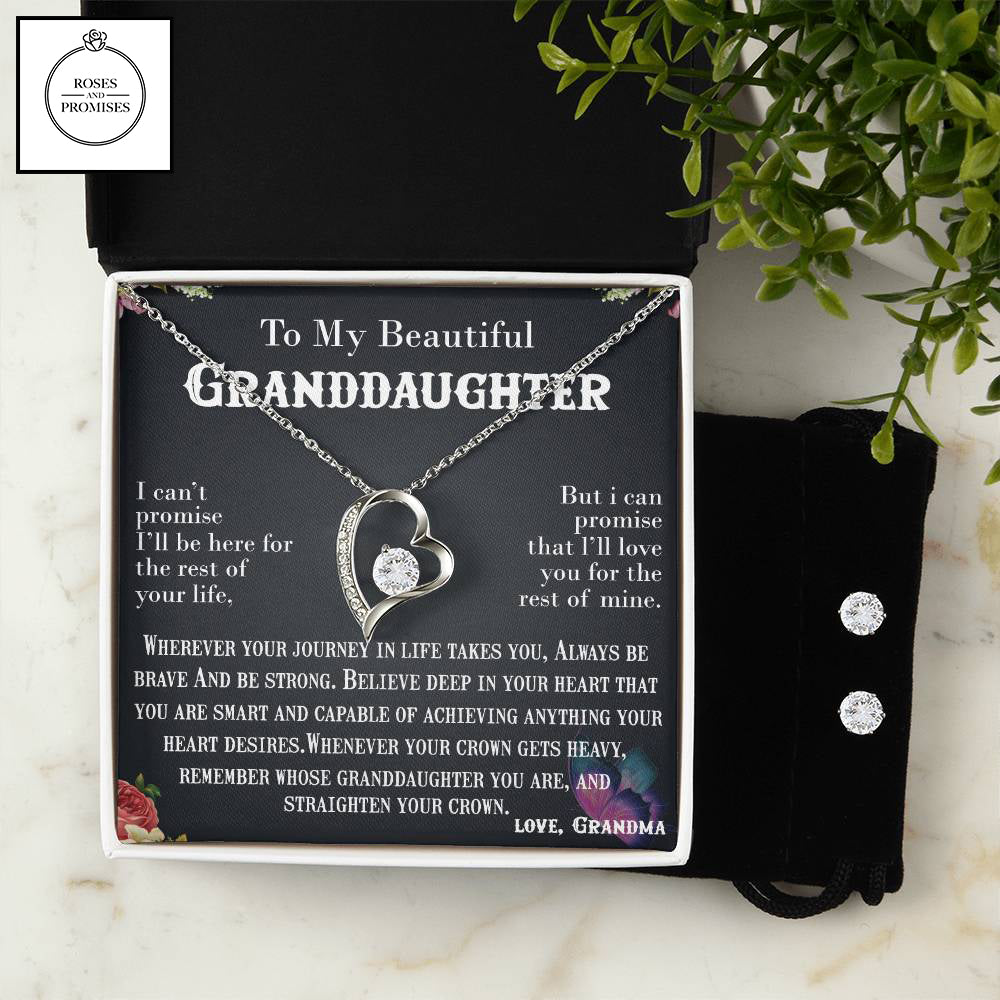 To My Beautiful Granddaughter Heart Necklace and Earrings Set