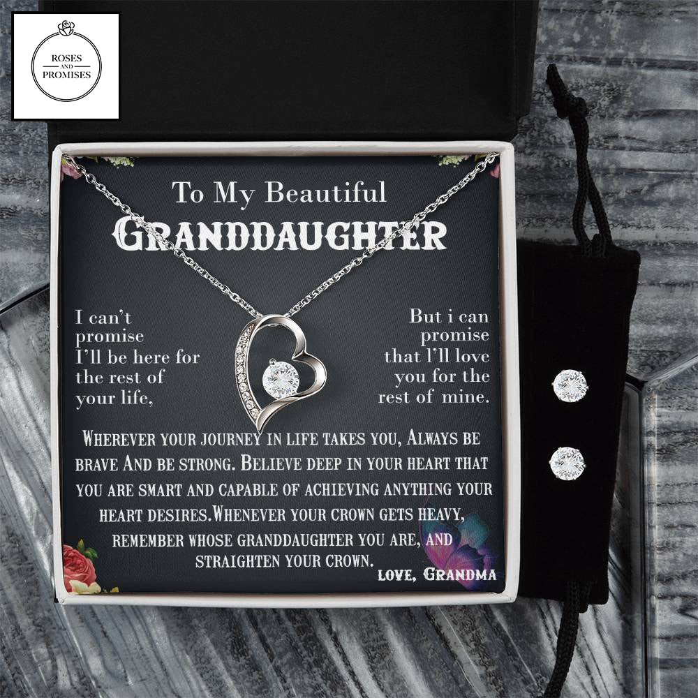 To My Beautiful Granddaughter Heart Necklace and Earrings Set