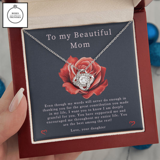 To My Beautiful Mom Love Knot Necklace