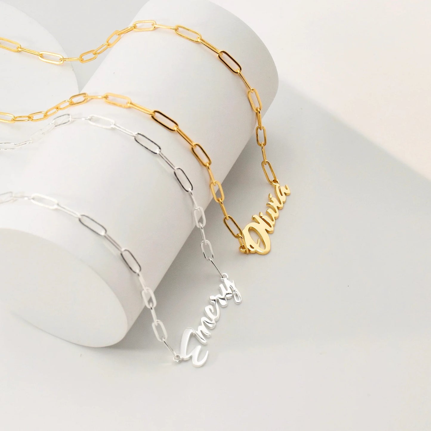 Custom Name Necklace – 18K Gold Plated Paperclip Chain, Personalized Name Jewelry, Stainless Steel Nameplate Necklace, Gift for Her, Silver or Rose Gold