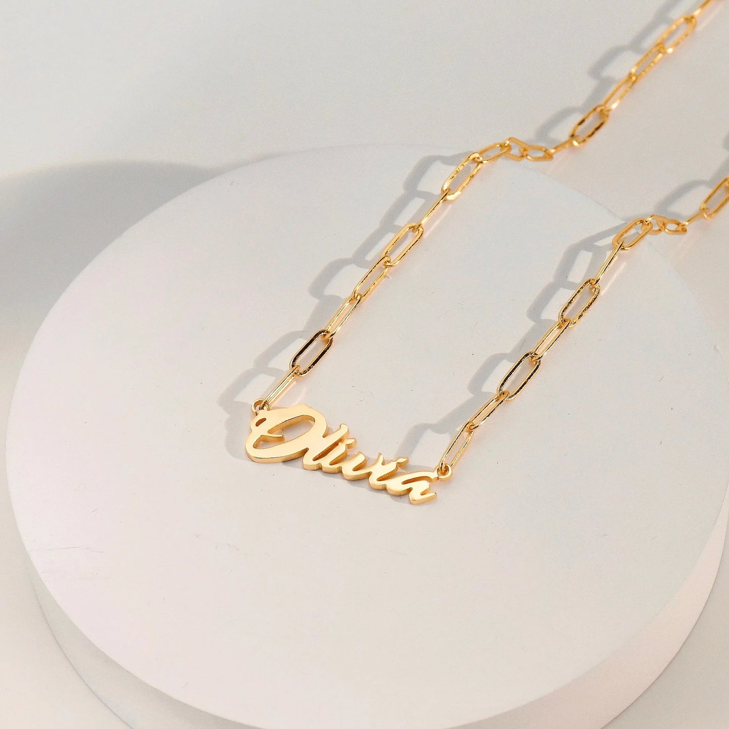 Custom Name Necklace – 18K Gold Plated Paperclip Chain, Personalized Name Jewelry, Stainless Steel Nameplate Necklace, Gift for Her, Silver or Rose Gold