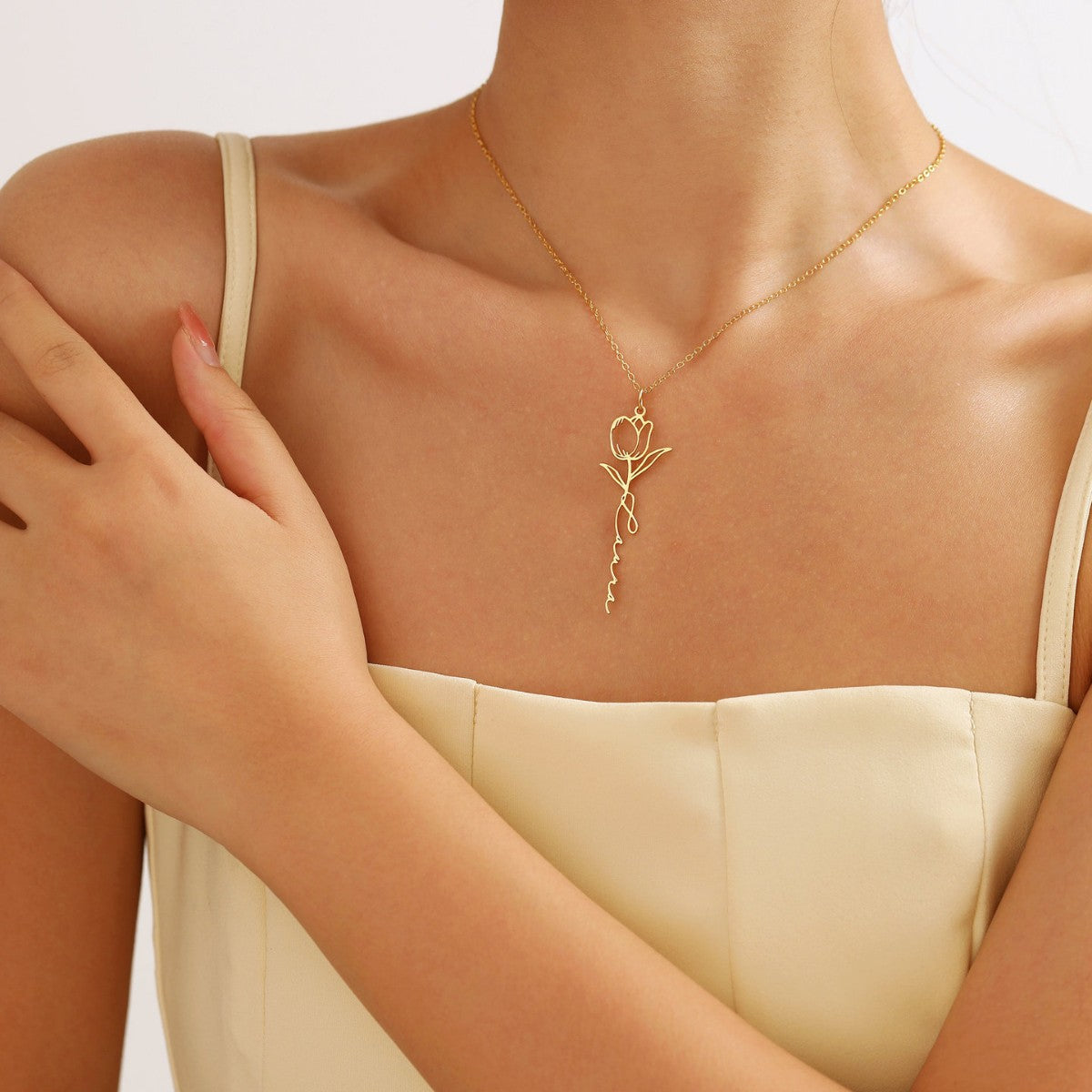 Birth Month Flower Custom Name Necklace – Titanium Steel, Gold/Rose Gold/Silver