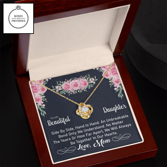 To My Beautiful Daughter Love Knot Necklace, Gift to Daughter from Mother, Gift from Mom, Birthday Gift to Daughter, Gift for Girl
