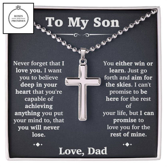 To My Son Gift From Dad | Cross Necklace Ball Chain for Son from Dad | Birthday Gifts for Son from Dad | To My Son Cross Necklace