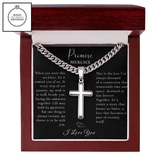 Personalized Engraved on the Back Cuban Chain with Artisan Cross Necklace