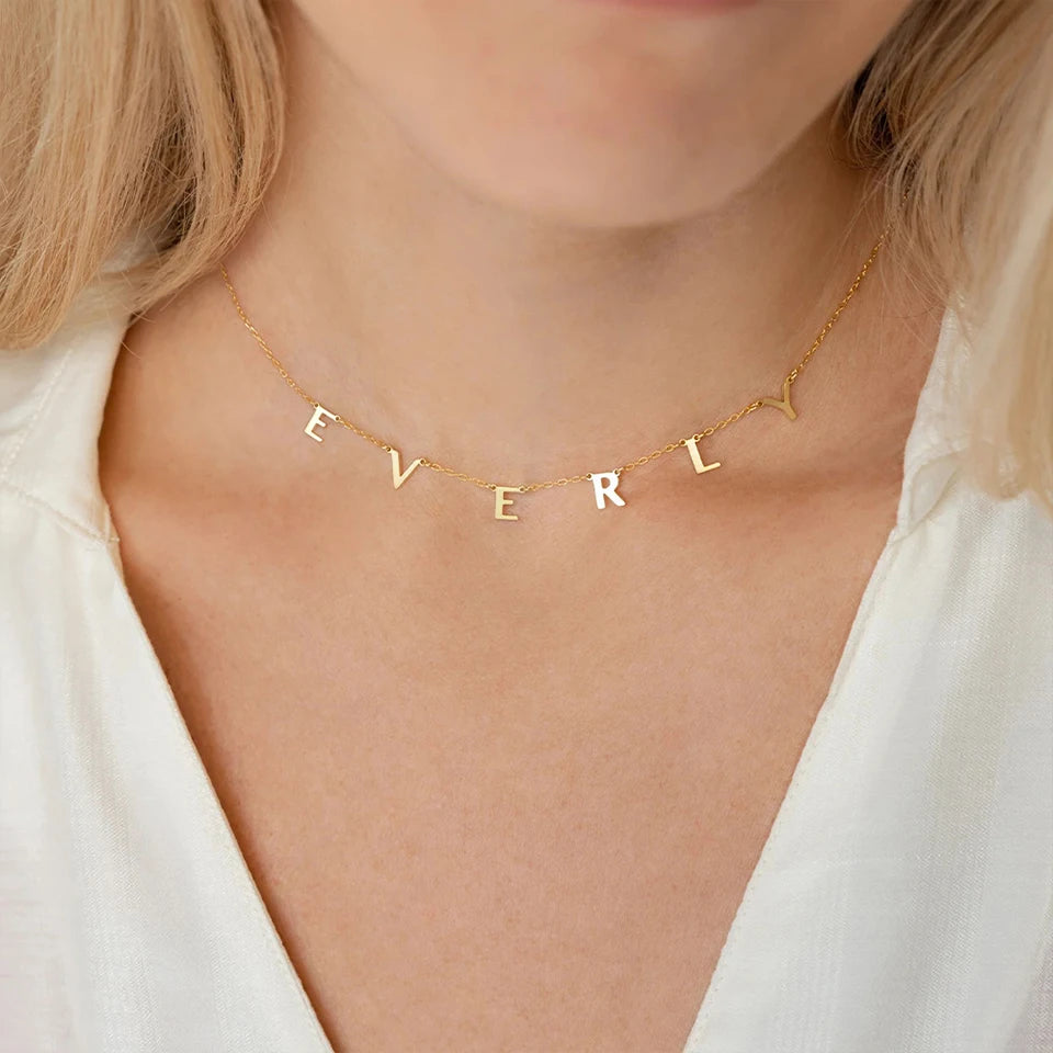 Customized Stainless Steel Name Necklace, Custom Personalized Letter Pendant