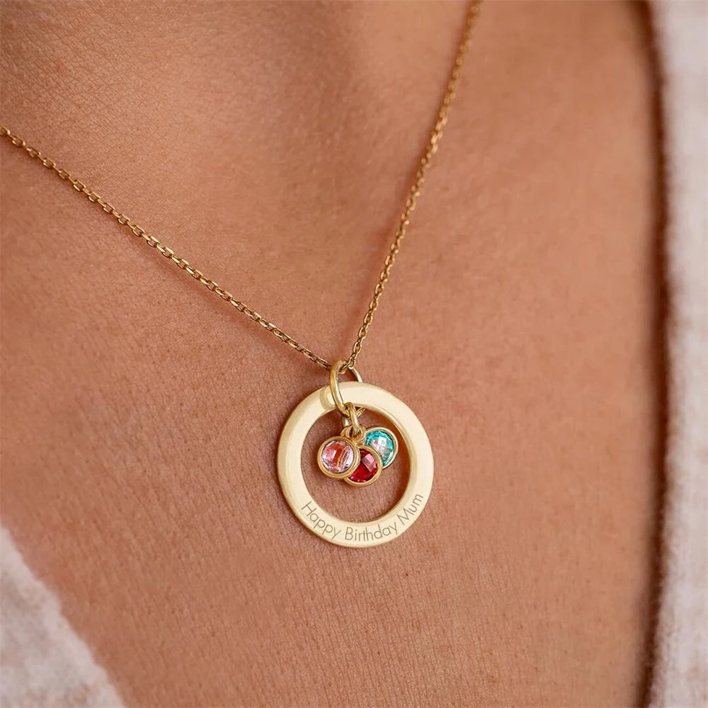Eternal Ring Birthstone Necklace – Personalized Family Circle Pendant