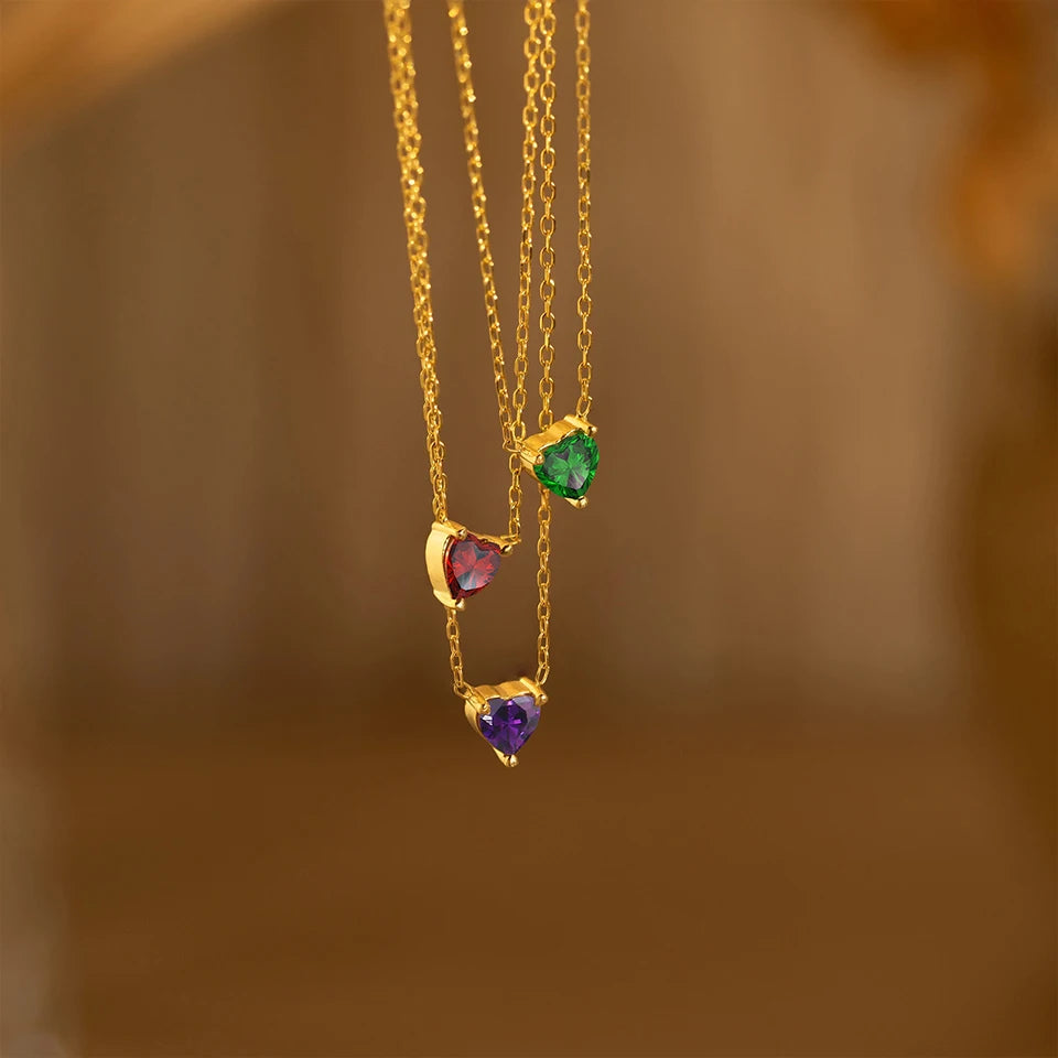 Birth Month Stone CZ Heart Pendant Necklace