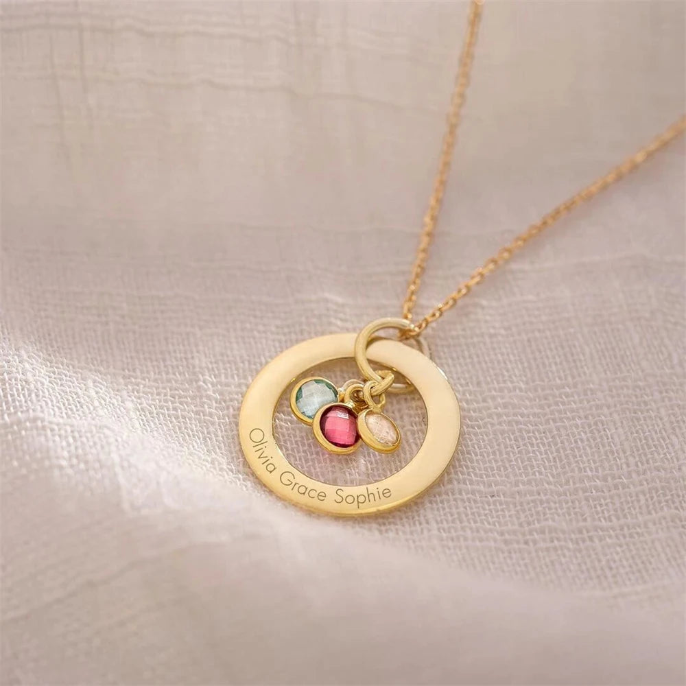 Eternal Ring Birthstone Necklace – Personalized Family Circle Pendant