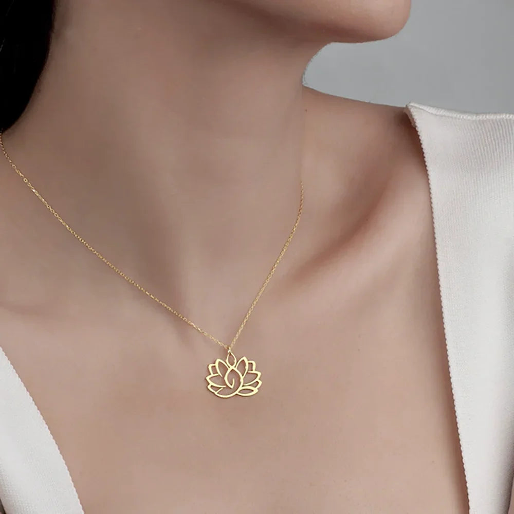 Stainless Steel Lotus Flower Necklace – Yoga Jewelry Gift