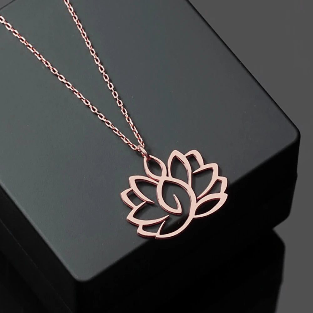 Stainless Steel Lotus Flower Necklace – Yoga Jewelry Gift