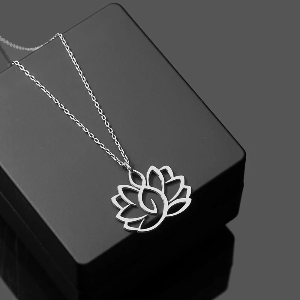 Stainless Steel Lotus Flower Necklace – Yoga Jewelry Gift