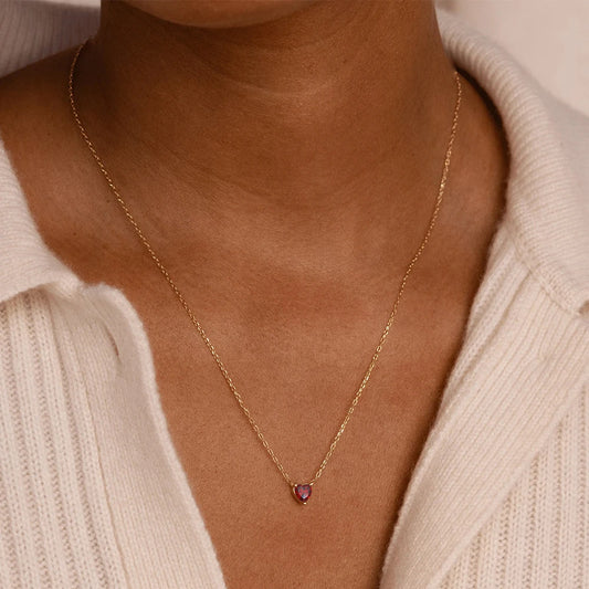 Birth Month Stone CZ Heart Pendant Necklace