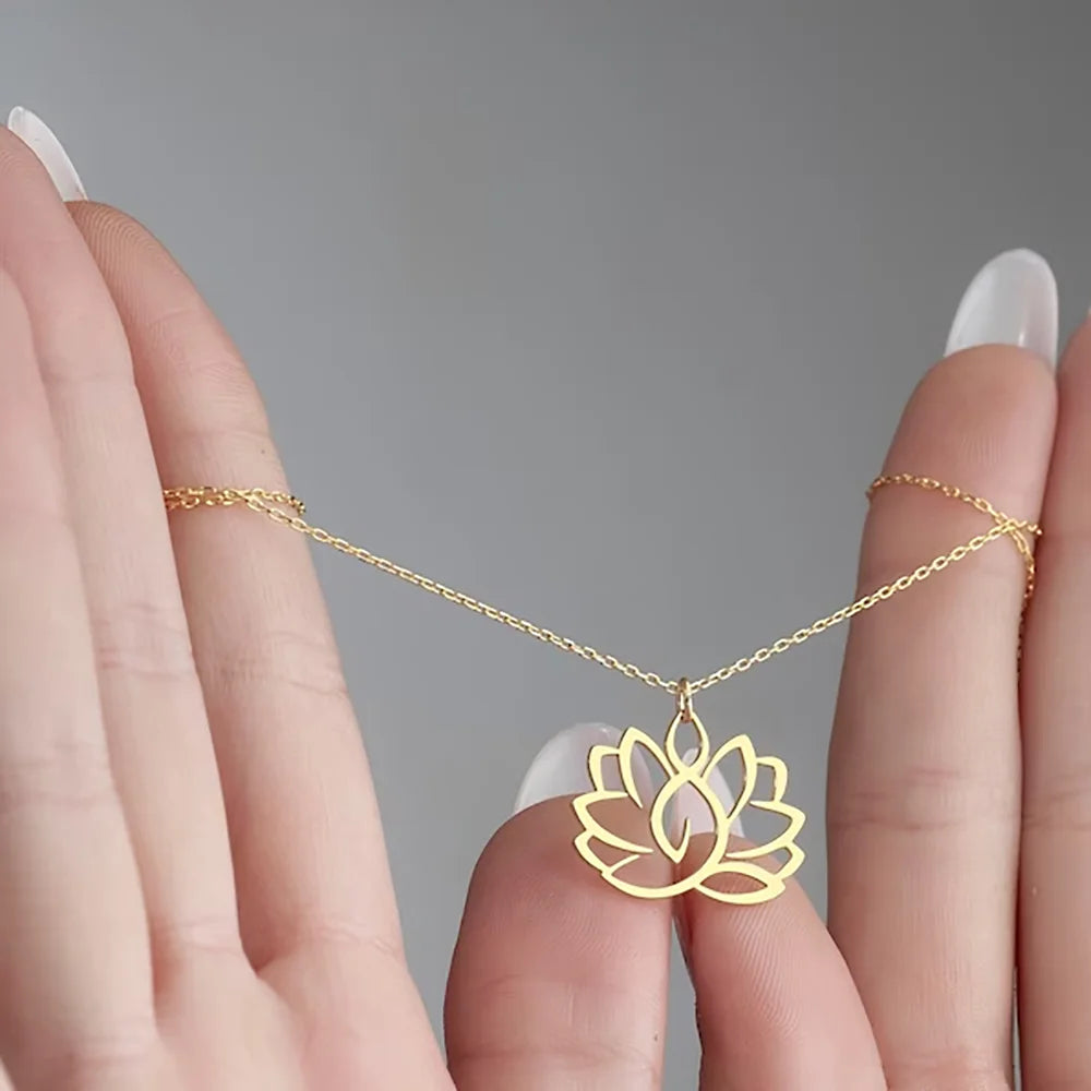 Stainless Steel Lotus Flower Necklace – Yoga Jewelry Gift