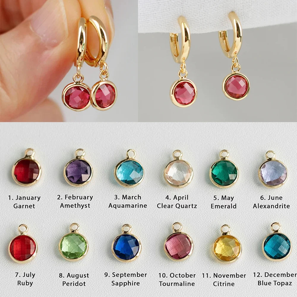 Minimalist Birthstone Earrings – Stainless Steel Custom Jewelry Gift for Her, 12 Month Color Options, Anniversary or Birthday Gift