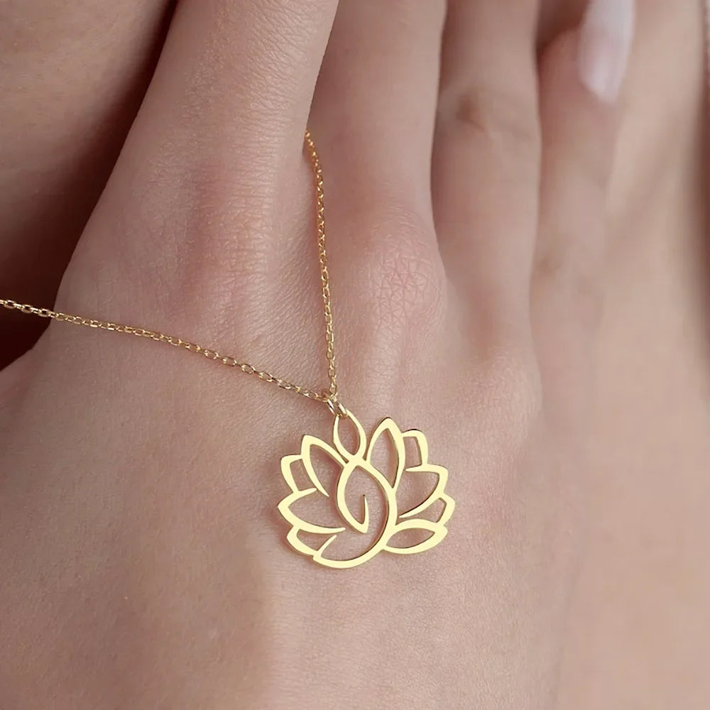 Stainless Steel Lotus Flower Necklace – Yoga Jewelry Gift