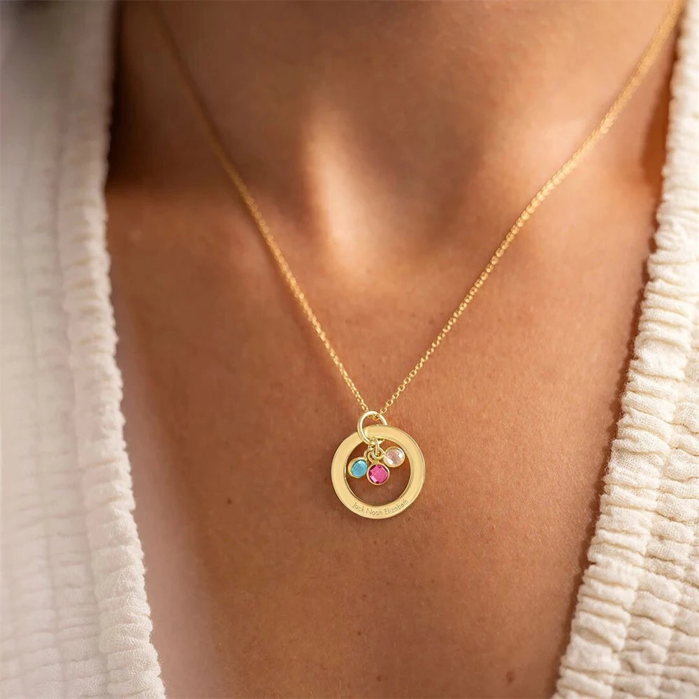Eternal Ring Birthstone Necklace – Personalized Family Circle Pendant