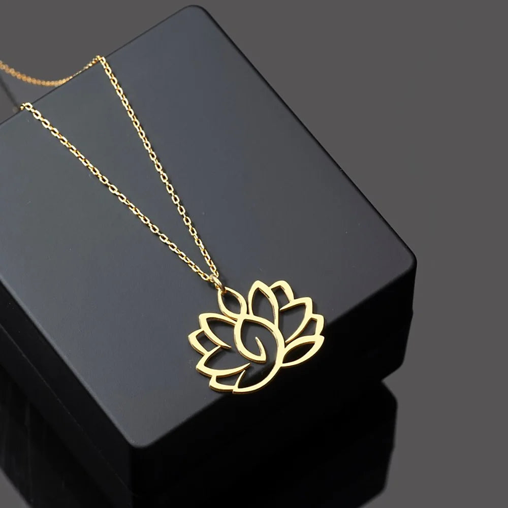 Stainless Steel Lotus Flower Necklace – Yoga Jewelry Gift