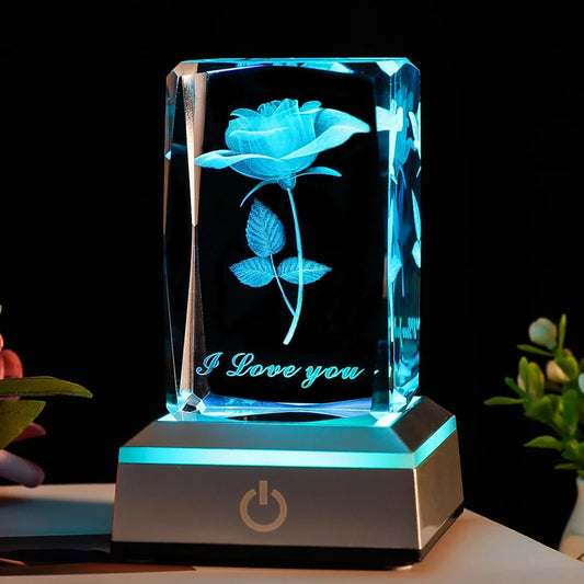 3D Effect Rose Crystal LED Night Light, Birthday Gift, Valentine's Day, Anniversary Gift for Wife, Gift forGirlfriend