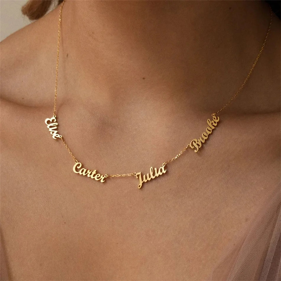 Custom Multi-Name Necklace – 2 to 4 Names, Gold Plated