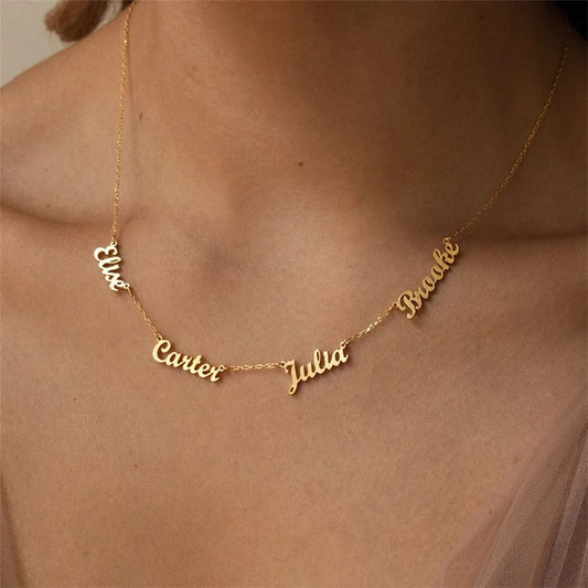 Custom Multi-Name Necklace – 2 to 4 Names, Gold Plated