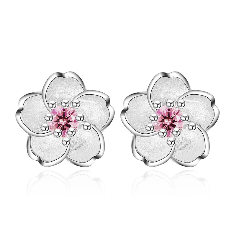 Flower Pendant Necklace Stud Earrings, 925 Sterling Silver