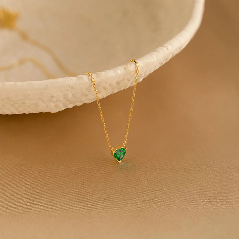 Birth Month Stone CZ Heart Pendant Necklace