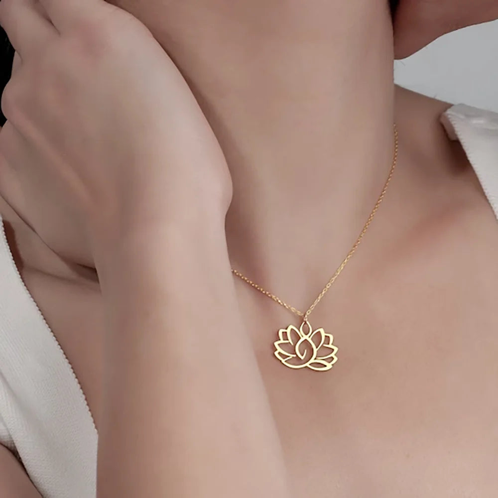 Stainless Steel Lotus Flower Necklace – Yoga Jewelry Gift
