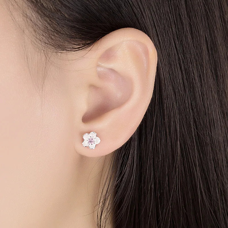 Flower Pendant Necklace Stud Earrings, 925 Sterling Silver