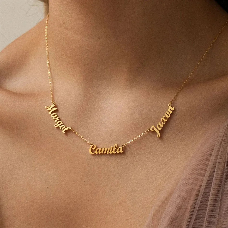 Custom Multi-Name Necklace – 2 to 4 Names, Gold Plated