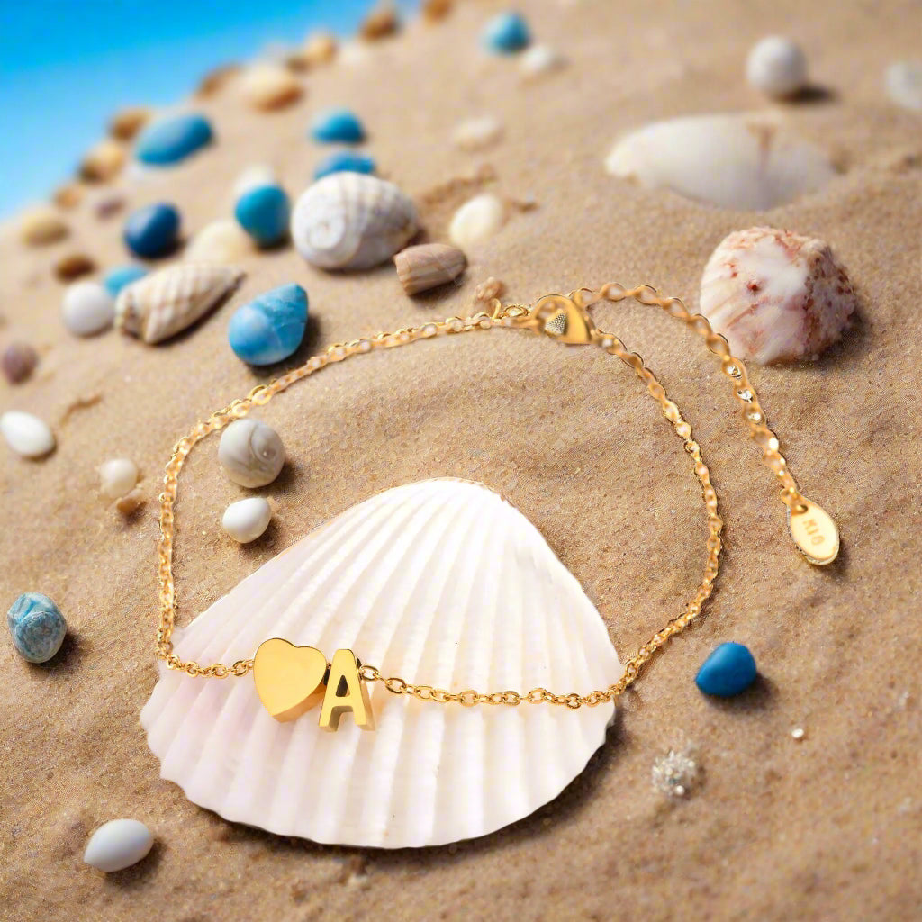 Personalized Heart Initial Anklet for Women