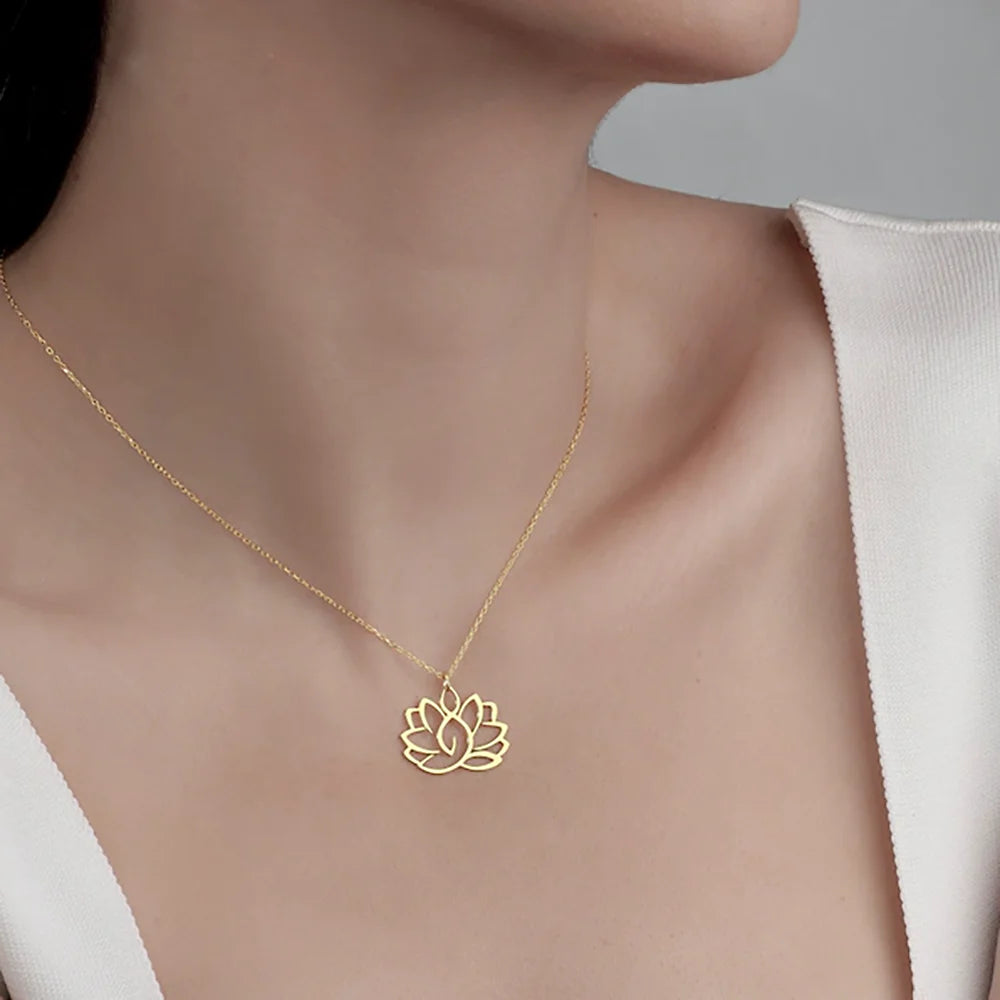 Stainless Steel Lotus Flower Necklace – Yoga Jewelry Gift
