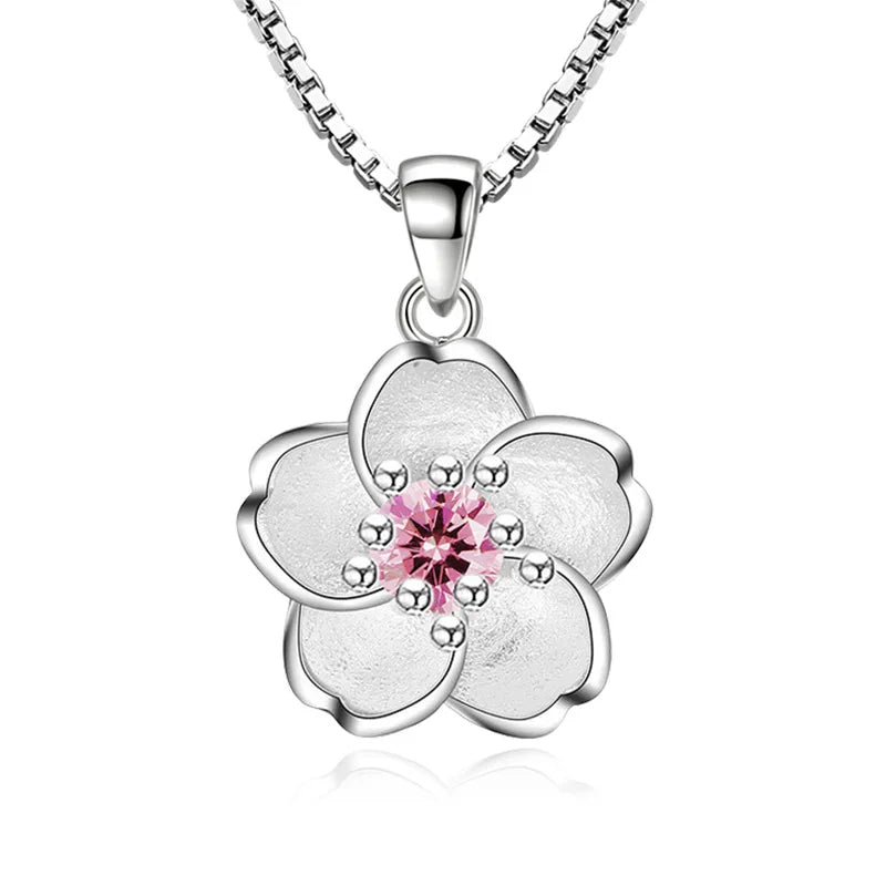 Flower Pendant Necklace Stud Earrings, 925 Sterling Silver