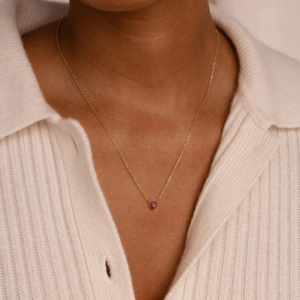 Birth Month Stone CZ Heart Pendant Necklace