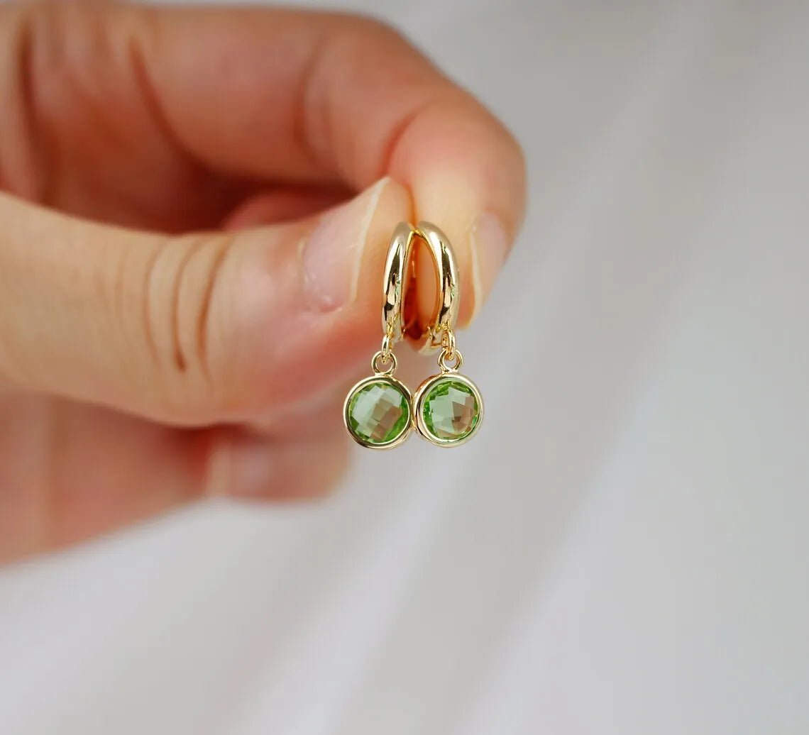 Minimalist Birthstone Earrings – Stainless Steel Custom Jewelry Gift for Her, 12 Month Color Options, Anniversary or Birthday Gift