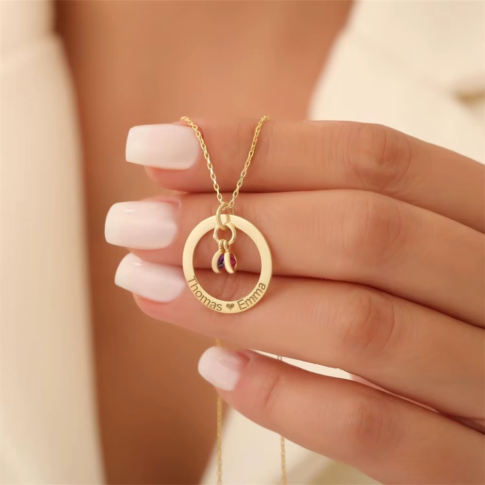 Eternal Ring Birthstone Necklace – Personalized Family Circle Pendant