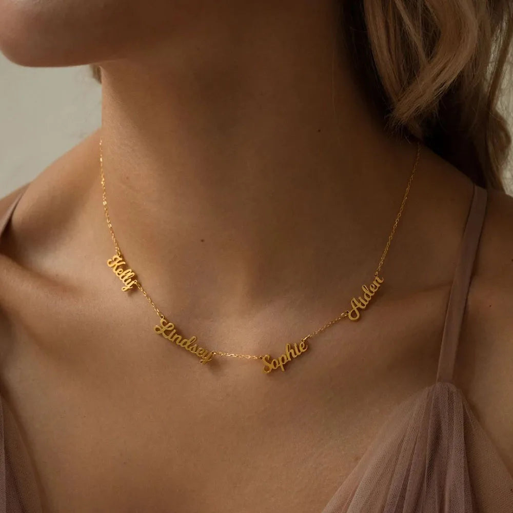 Custom Multi-Name Necklace – 2 to 4 Names, Gold Plated