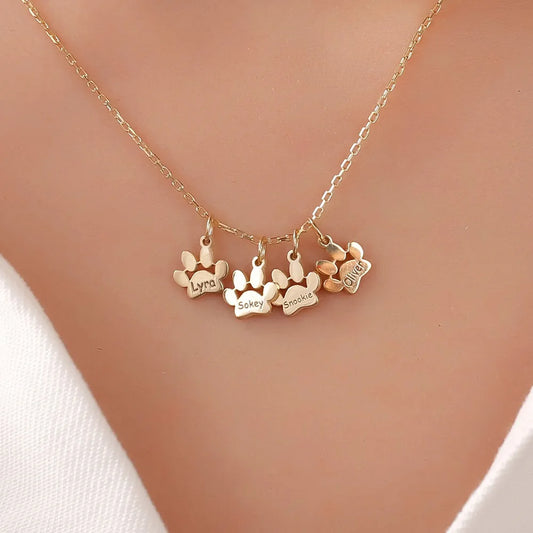 Custom Pet Name Necklace – Engraved Paw Charm Stainless Steel Jewelry